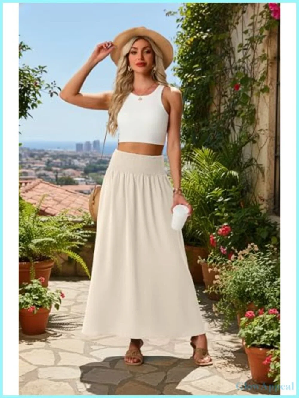 Women's Maxi Skirt High Waisted Smocked Elastic Boho Swing Pleated Long Skirt